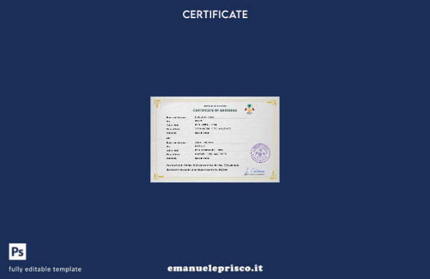 modello PSD di certificato di matrimonio delle Maldive in stile verificato